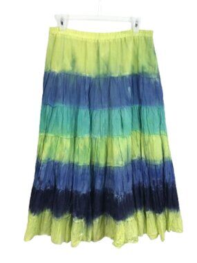90S Y2K Tie Dye Boho Maxi Skirt Tiered Hippie Summer Cotton Skirt Petite PM